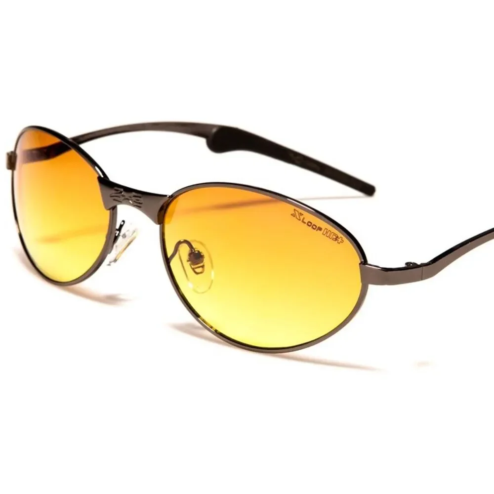 Brown High-Definition Lens Driving Gunmetal Stylish Metal Oval Sunglasses